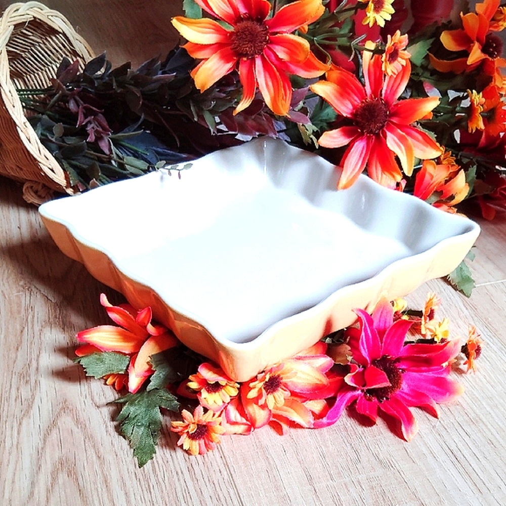 Scalloped Square Ceramic Dish